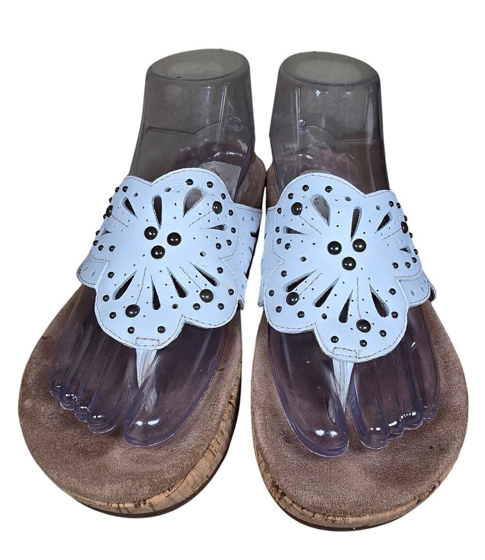 Clarks Artisan Sandals Palima Palm Laser Cut Thong Cork Wedge White Womens Sz 8
